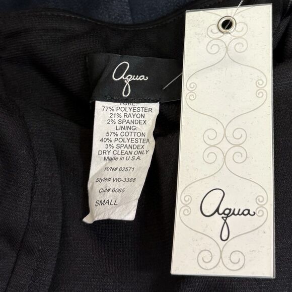 Aqua Mini Dress Women's Small Black Blue Chambray Double Textured Strapless - Picture 3 of 6